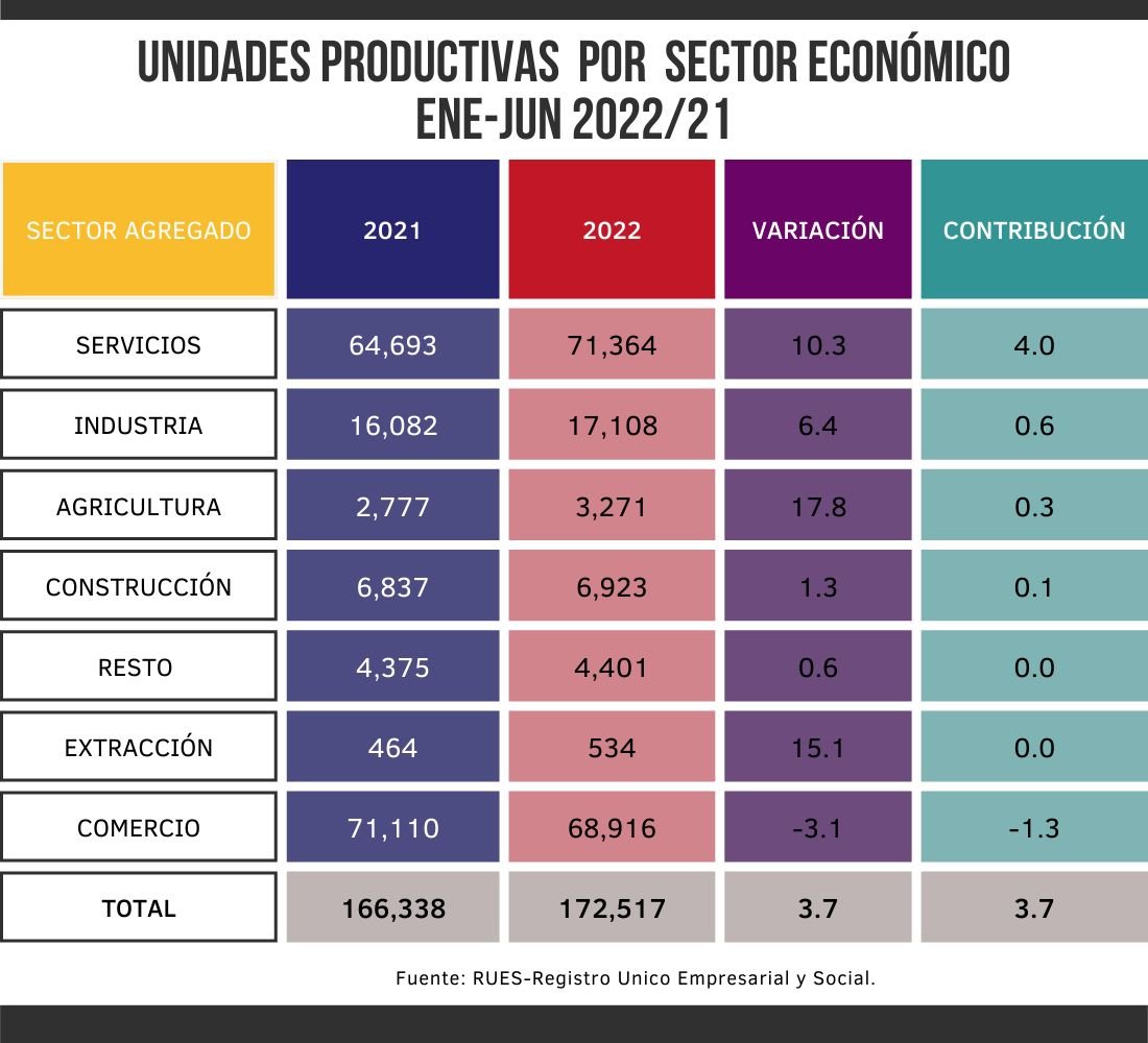 unidades productivas por sector económico en Colombia