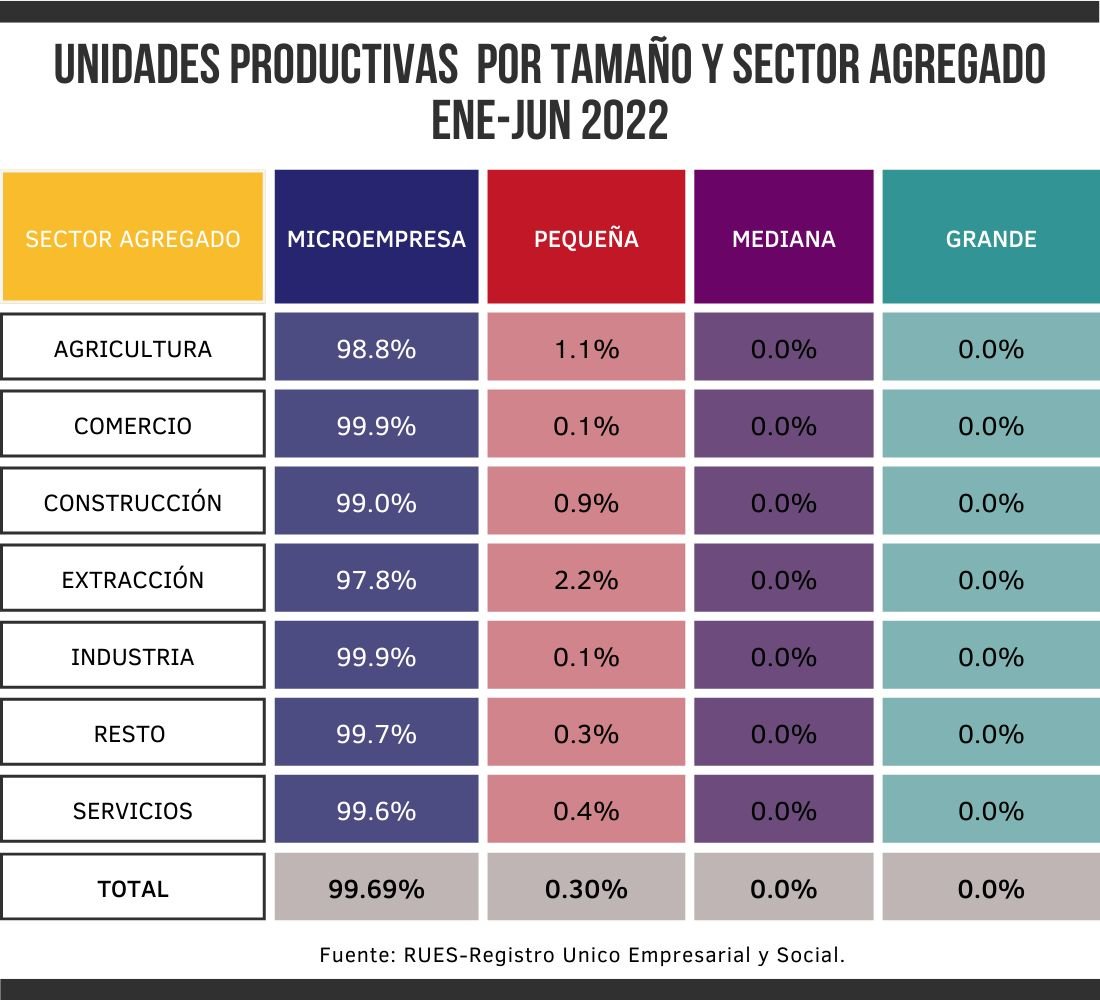 unidades productivas por tamaño y sector agregado en Colombia